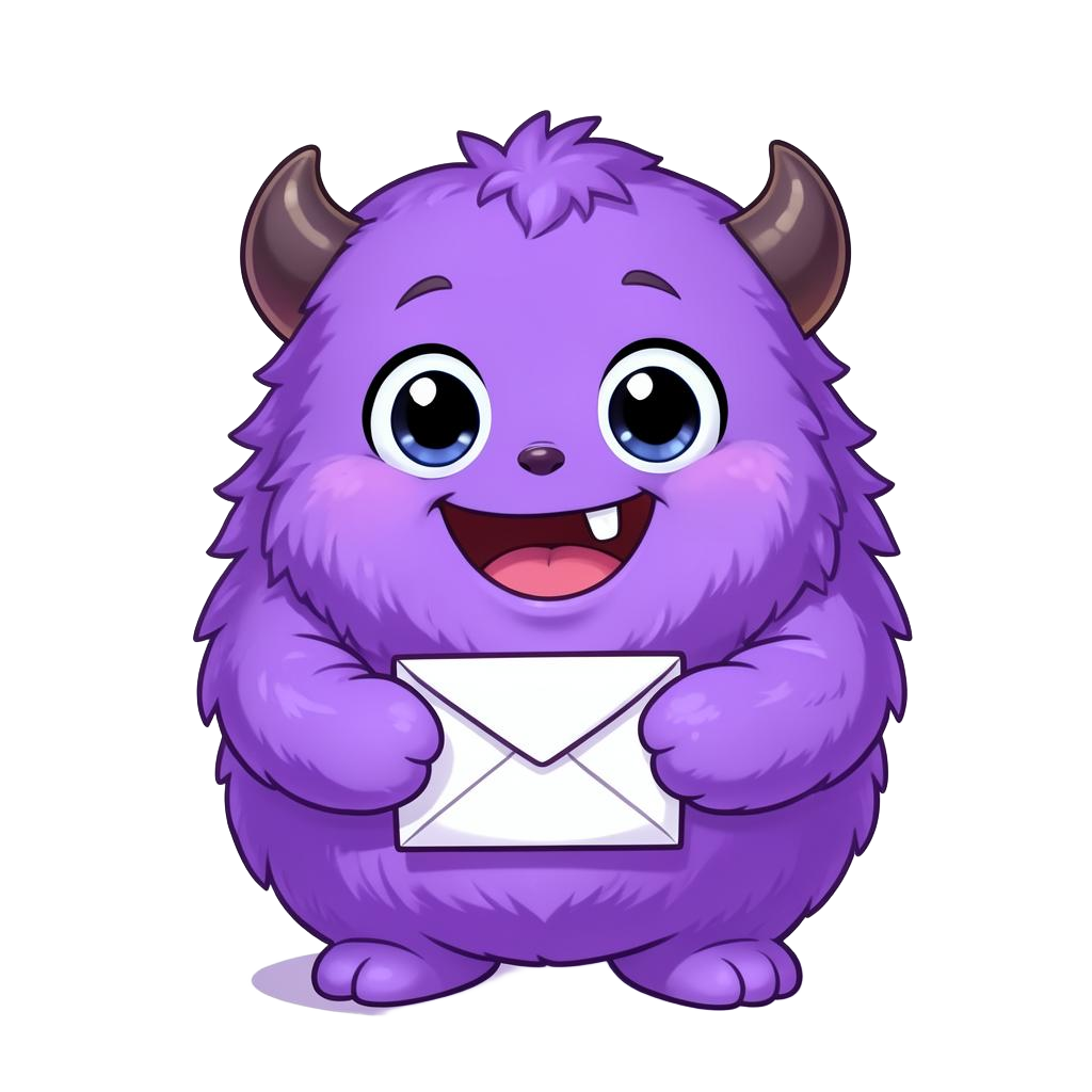 The InboxMonsta monster, a fluffy purple creature happily holding your email